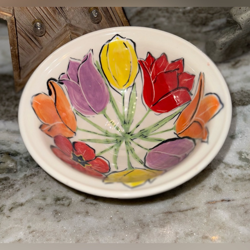 Floral Signed Hand painted Ceramic Bowl